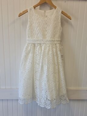 VIP Bridal Girls White Lace Embellished Waist Sleeveless Dress Size 10